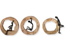 Gilde Handwerk Beelden Set/3 Sculpturen Having Fun Hout/Metaal Brons