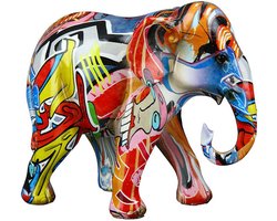 Gilde handwerk - Olifant sculptuur -Polyresin - Street art - Graffiti design - 16 cm hoog