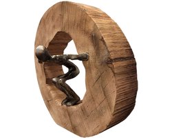 Gilde Handwerk Sculptuur Jump van mangohout en aluminium -12x30x30 cm bronskleurig en hout - maak de sprong voor de uitdaging