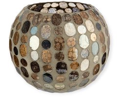Gilde Handwerk - Waxinelicht - Windlicht - Glas - Mozaïek - Bruin/Grijs - 6x11x12cm