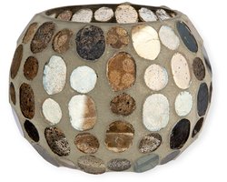 Gilde Handwerk - Waxinelicht - Windlicht - Glas - Mozaïek - Bruin/Grijs - 8x8x11cm