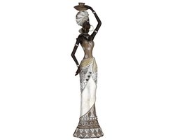 Gilde Lady Nairobi Afrikaanse Vrouw – Decoratiebeeld – Bruin/Goud/Wit – 35 cm