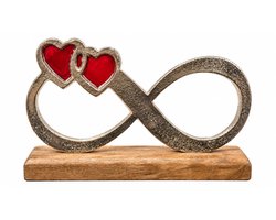Gilde - -Sculptuur - oneindige liefde voor elkaar met rode harten - rood blank en metaal- mangohout - glas en aluminium 16x25