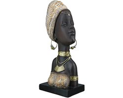 Gilde Zola Afrikaanse Vrouw – Decoratiebeeld – Polyresin – Zwart/Goud – 30 cm