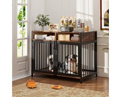 Gimars 94 x 58 x 63 cm Dog Furniture Box with Storage Drawers, Heavy Duty Dog House Indoor for Small, Medium and Large Dogs, Decorative Pet Crate for Indoor Use, Rustic Brown
