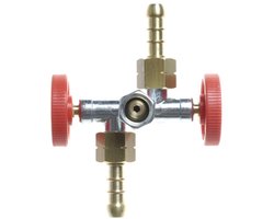 Gimeg tweeweg aftakkraan 1/4 inch links met slangpilaar