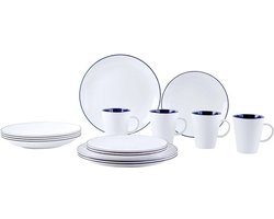 Gimex melamine serviesset - Camping Servies Set Linea Blauw 16-dlg. wit Blauw