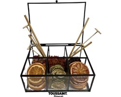Gin & Tonic Botanicals Luxe Set - 6-Vaks Glazen Kistje Premium - Gedroogde Citrus, Hibiscus, Rozenknoppen & Chili - Inclusief Houten Rietjes & Stampers - Cocktail Garnish - Perfect Cadeau - Toussaint Botanicals - Gratis Verzending!