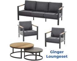 Ginger loungeset met salontafel rond (antraciet)