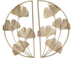 Ginkgo Blad Decoratie - Wand Sculptuur - Woonkamer Aankleden - Noords Design - 41 x 33 cm - Goud