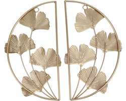 Ginkgo Blad Muurdecoratie in Goudkleur voor Woonkamer, Scandinavische Stijl, IJzeren Kunstwerk - Sfeervolle Wandsculptuur met Bladeren.