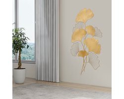 Ginkgo Wanddecoratie 3d Muurschildering Goud Metaal Wandsculpturen 109*55*3cm Voor Woonkamer Slaapkamer