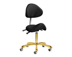 Giovanni 1004 cosmetische zadelkruk – Goud/Zwart – Ergonomisch – Met verstelbare rugleuning – 50–64 cm – Professioneel gebruik