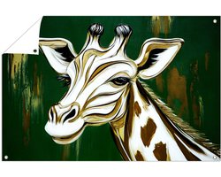 Giraffe abstract op groen - Giraffe tuinprint - Tuinschilderijen dieren - Surrealistisch - Tuin accessoires - Duurzame tuinposter - tuinposter 150x100 cm