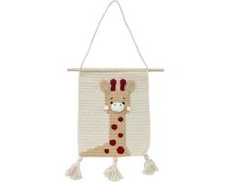 Giraffe decoratie – macramé - Giraffe knuffel -babykamer – Babykamer accessoires – jungle kinderkamer – wandkleed – wanddecoratie babykamer – muurdecoratie – Kersvers – safari dieren