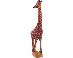 Giraffe sculptuur - Houten beeld - Woonkamer decoratie - Handgemaakt in Kenia - 30 cm hoog - Bruin