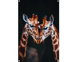 Giraffen poster - Dieren posters - Tuinposters Donkere achtergrond - Wanddecoratie tuin - Tuin accessoires - Tuindecoratie muurdecoratie tuinposter 60x90 cm
