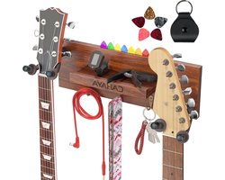 Gitaarwandhouder met rek en plectrumhouder - draaibare rubberen haken - voor 2 gitaren - akoestische e-bas viool banjo mandoline ukelele - CY0298 gitaar muurbeugel