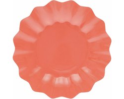 Givi Italia Feestbordjes/gebaksbordjes - schulprand - 8x - koraal roze - rond - papier/karton - 21 cm - kinderfeestje