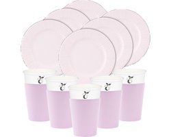 Givi Italia Feest/verjaardag gebaksbordjes/bekertjes set - 32-delig - lavendel paars - papier/karton