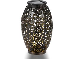 GIZMO Solar Lantaarn Oriëntal - Donker Brons/Goud – LED Tafellamp - Tuinverlichting op Zonne-Energie – Dag/Nacht Sensor - 23 x 13.5 cm
