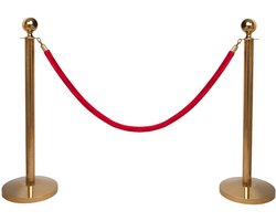 GJ Floors – Set afzetpalen met koord – Messing – Inclusief rood koord – Winkels, beurzen en events