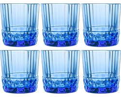 GLAMOMAX'S Choice - Blauwe Retro Waterglazen '20s - Blauw - 37 cl - 6 stuks - Drinkglazen - Tumbler - Vaatwasserbestendig - Vintage look