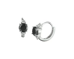 Glams klapoorringen zwart en wit zirkonia - 11 mm - Zilver