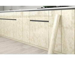 Glanzend marmer contactpapier, 200 x 40 cm, zelfklevend, dik, verwijderbaar, waterdicht, doe-het-zelf vinylfolie voor keukenbladen, kastmeubelrenovatie, beige