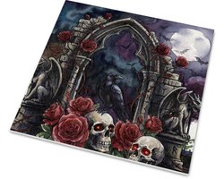 Glanzend tegeltje Gothic Raaf Doodshoofd Rozen Volle Maan Nacht Wanddecoratie - Aquarel Series Dark Fantasy - Cadeau voor haar: Vrouw, Vriendin & Collega - Woonaccessoire Schedel Mysterieus Halloween Muurdecoratie Duister
