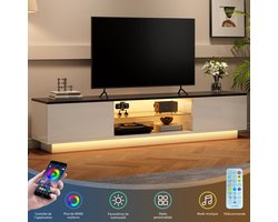 Glanzend tv-meubel met mediaconsole, tv-standaard met ledverlichting en glazen planken, dubbele deur, voor tv's tot 65 inch, woonkamer, 160 cm, Wit