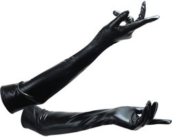 Glanzende Lange Leren Handschoenen voor Dames - Kattenvrouwaccessoires - Rekbaar en Elegant