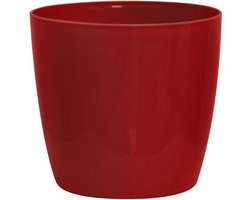 Glanzende plantenpot - GARDEN ID - Glanzend Rood met wielen - 35 x 32 cm - Keramiek look - Waterdicht - Gemakkelijk te verplaatsen