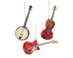 Glas Gitaar, Banjo & Viool Kerst Ornamenten - 1 Willekeurig!!