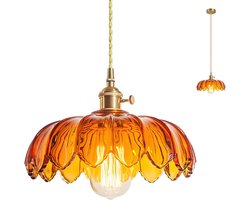 Glas Hanglamp Vintage Kroonluchter Bloemen voor Slaapkamer Woonkamer Eetkamer Amber