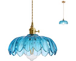 Glas Hanglamp Vintage Kroonluchter Bloemen voor Slaapkamer Woonkamer Eetkamer Blauw
