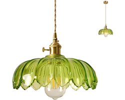 Glas Hanglamp Vintage Kroonluchter Bloemen voor Slaapkamer Woonkamer Eetkamer Groen