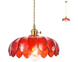 Glas Hanglamp Vintage Kroonluchter Bloemen voor Slaapkamer Woonkamer Eetkamer Rood