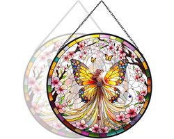 Glas-in-lood Raamhanger - Suncatcher Paneel - Raamdecoratie - Echt Glas Handgeschilderd - 20 cm Diameter - Multicolor