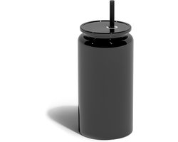 Glas met deksel en rietje, 473 ml, roestvrij staal, geschikt voor bier, ijskoffie, milkshakes, waterkoker, zwart (glad gepolijst oppervlak, geschikt voor heet water).