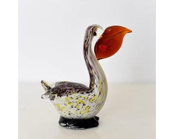 Glas Pelikaan Beeldje - Glazen Vogel Ornament - Woondecoratie - Handgeblazen Ambacht - 14 x 8 x 18 cm - Multicolor