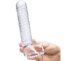 Glas - Realistic Ribbed Glass G-Spot Dildo with Balls