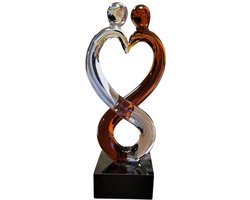 Glas sculptuur liefde - amber blank en zwart - handgemaakt glas 4x5x13 cm liefde geschenk