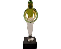 Glas sculptuur "Liefde en Geborgenheid" – handgemaakt – groen geel – 4x4x13 cm – symbolisch geschenk