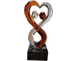 Glas sculptuur liefde infinity 4x5x11 cm- amber blank en zwart - handgemaakt glas liefde geschenk