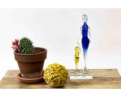 Glas Sculptuur 'Moeder met 1 Kind' - Zwangerschap cadeau - Beeldje - Beeldjes - Beeldje liefde - Huwelijkscadeau - Moeder cadeau - Mama - Beeldje moeder en kind