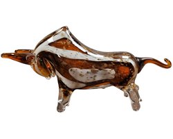 Glas sculptuur stier amber goud wit - murano glas - handgemaakt beeld bull 8x38x20 cm kristalglas