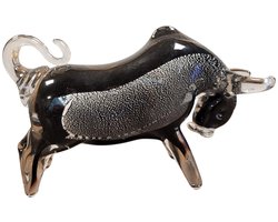 Glas sculptuur stier zwart wit -22x7x15 cm - handgemaakt dierenbeeld horoscoop