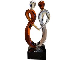 glas sculptuur wij samen - handgemaakt glas- 0 amber blank en zwart -6x4x12 cm