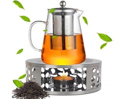 Glas Theepot met Zeef en Stoofje - 1,3 liter - Theebereider - RVS Theepot - Koffiepot Set_AST_theezeef - Theekan - Stoofje van roestvrij staal